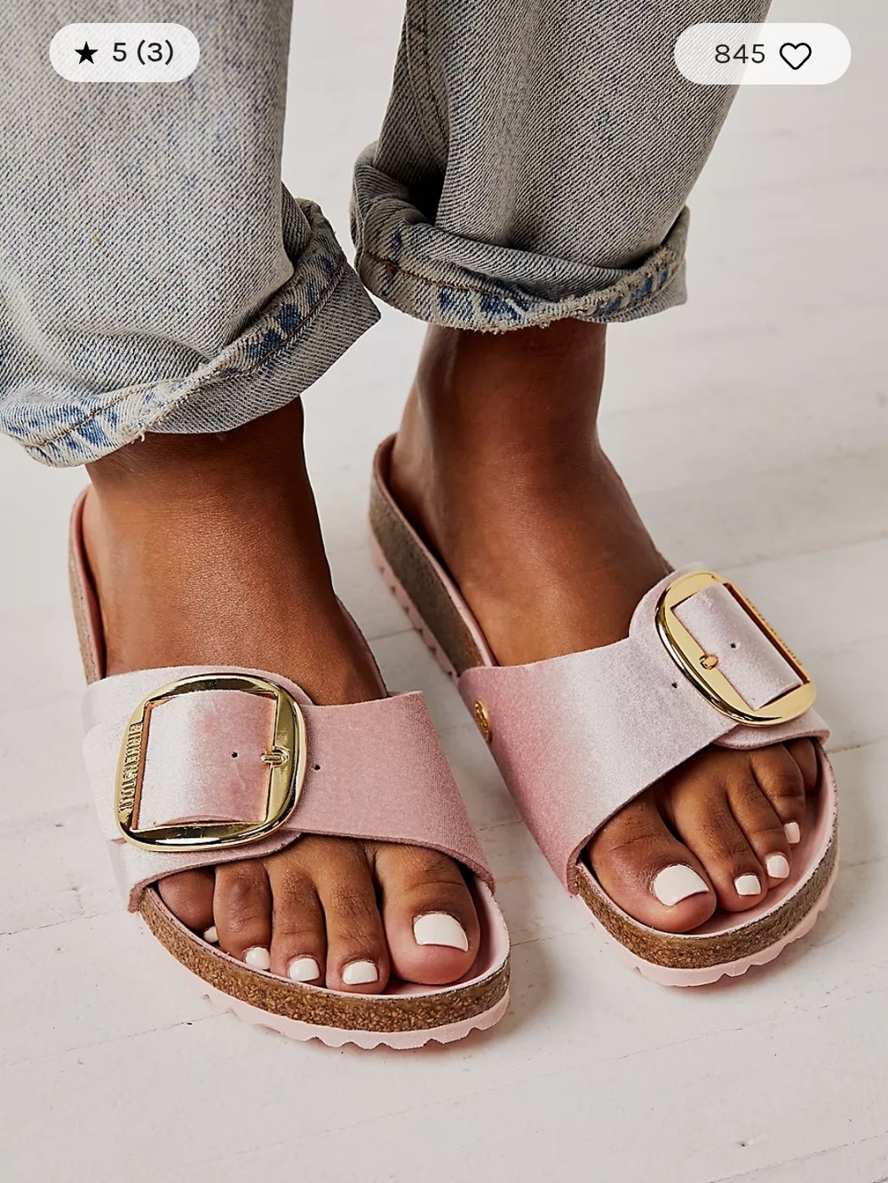 Birkenstock Pink Slide Sandals with Gold Buckles - Picture 4 of 16